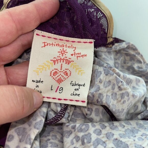 Intimately Free People Nightie Size Large L Womens Animal Print Lace Purple Gold - Picture 4 of 16